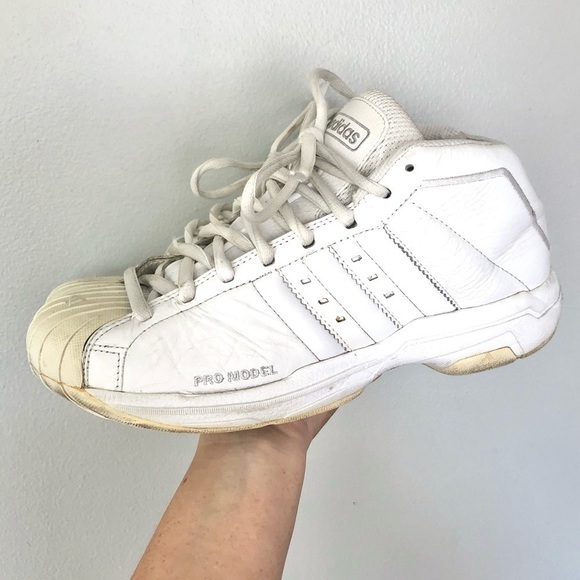 Vintage Adidas 2001 Pro Model Hi Top Sneakers Shoes White Leather Size 9 main image 7